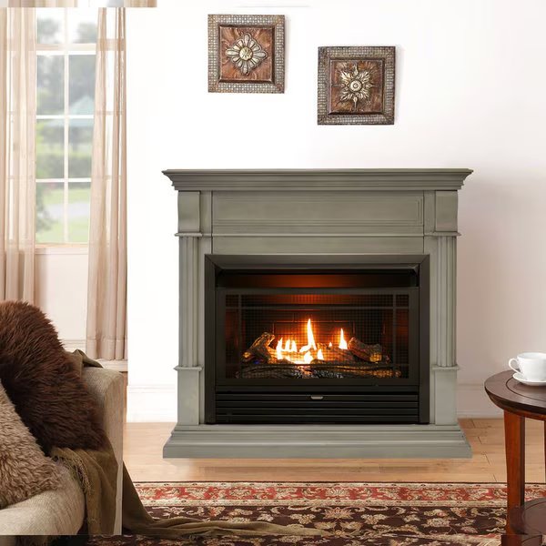Dual Fuel Ventless Gas Fireplace With Mantel - 26,000 Btu, Remote, Duluth Forge, Mfr#: DFS-300R-2GR